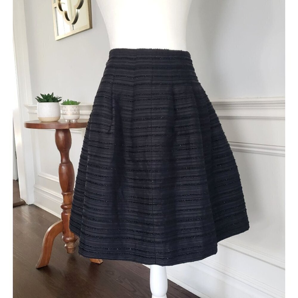 NWT Talbots Women's Petite Midi Skirt 4P Black Shimmer Holiday New Years Party